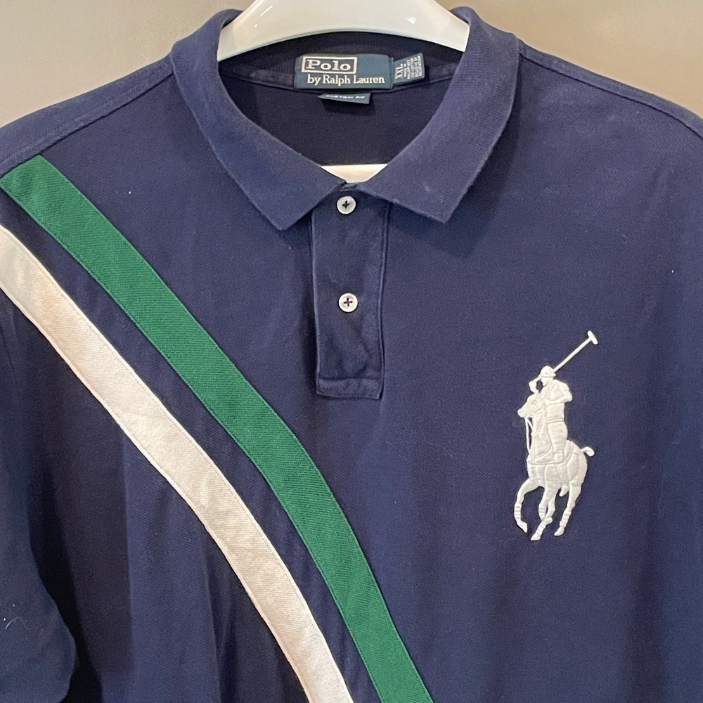 Polo Ralph Lauren Mens XXL Navy Blue Big Pony Diagonal Sash Polo Shirt